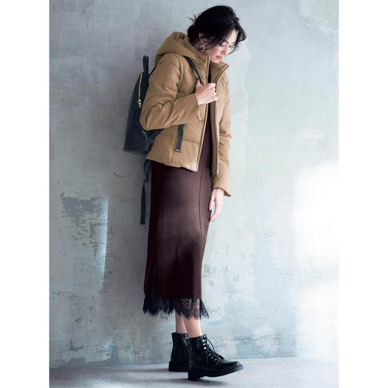 【ＳＴＹＬＥ　ＳＮＡＰ掲載】レース使いペチコート付きニットワンピース