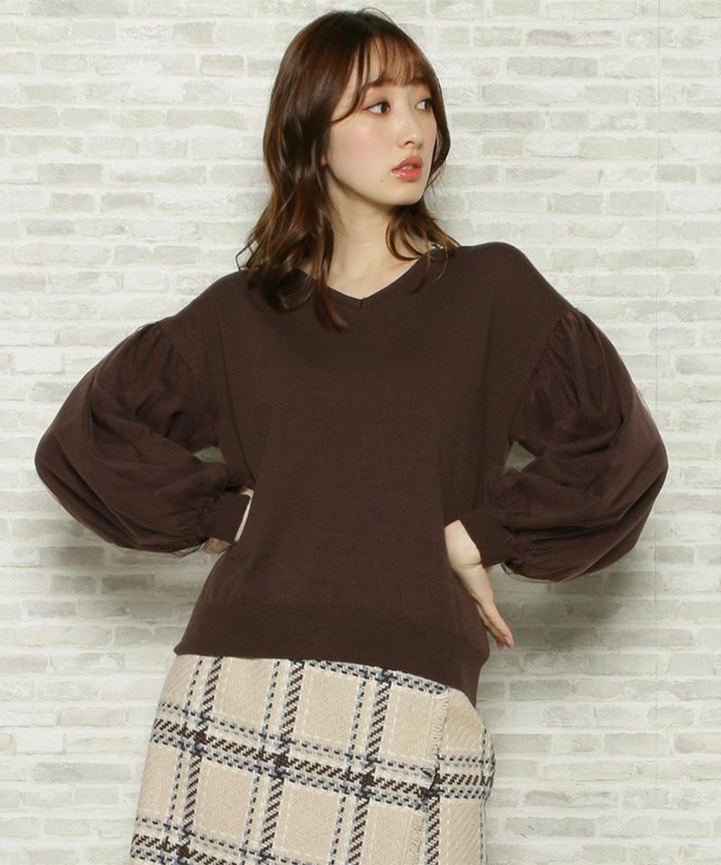 袖チュールニット