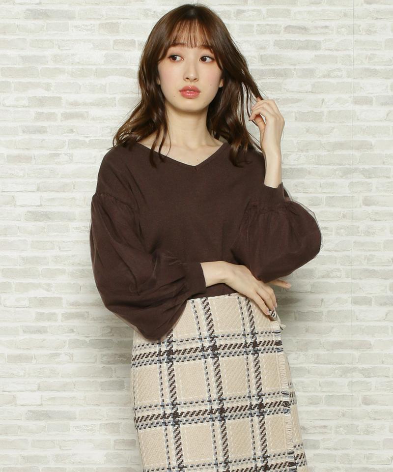 袖チュールニット