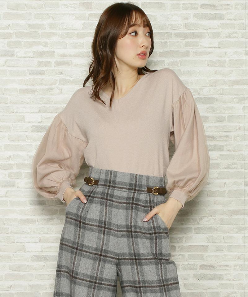 袖チュールニット