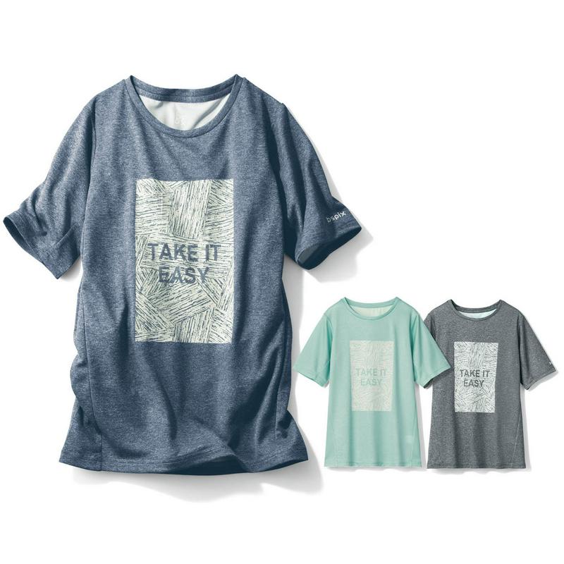 長めの袖で二の腕カバー！ロゴプリントクルーネック半袖Ｔシャツ【Ｓ～３Ｌ】