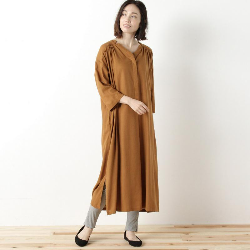 【３／２５（水）で販売終了】リネンレーヨン素材のスラブオックスワンピース
