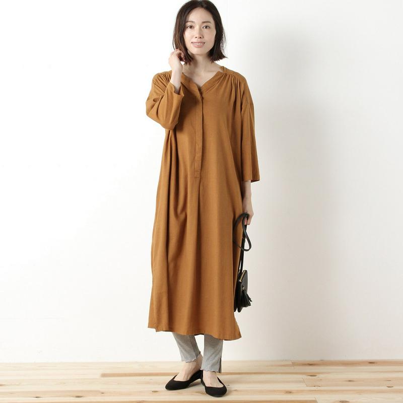 【３／２５（水）で販売終了】リネンレーヨン素材のスラブオックスワンピース