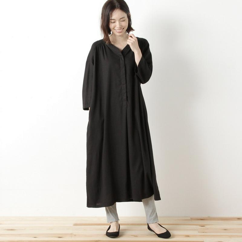 【３／２５（水）で販売終了】リネンレーヨン素材のスラブオックスワンピース