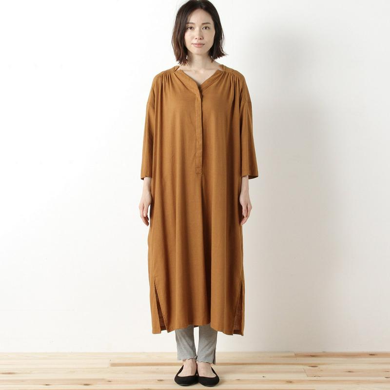 【３／２５（水）で販売終了】リネンレーヨン素材のスラブオックスワンピース