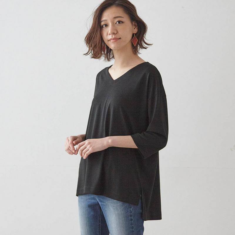 ゆったりシルエットの抜け感カットソーチュニック【Ｓ～３Ｌ】
