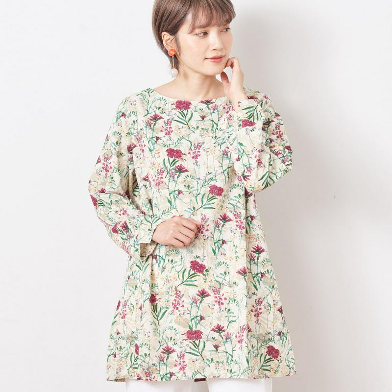 選べる花柄綿麻レーヨン素材のフラワープリントチュニック