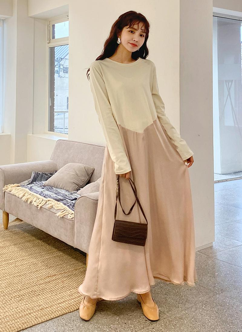 配色フレアワンピース・全3色