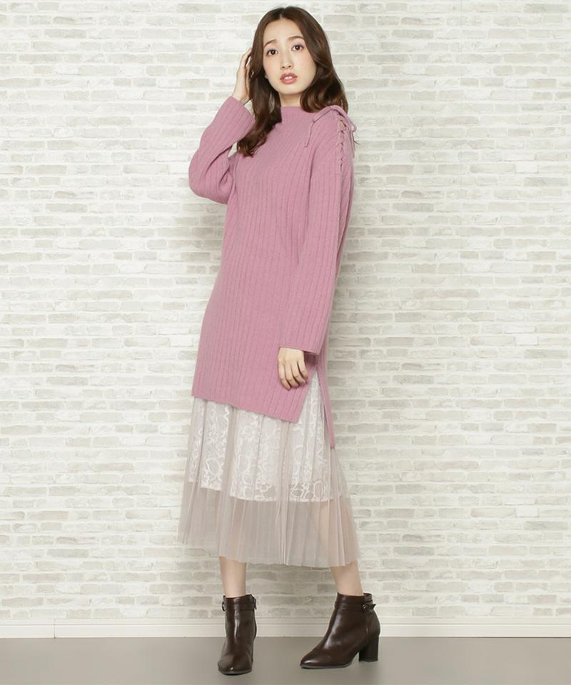 ウールアンゴラワイドリブハイネックニット