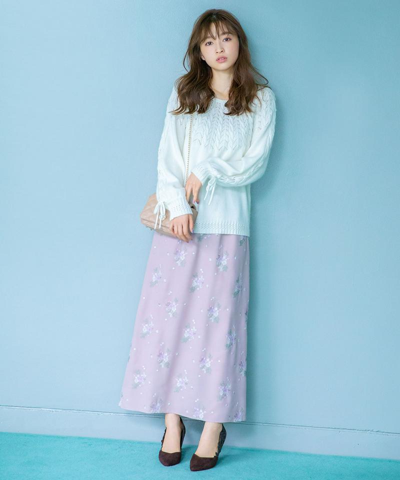 ブーケカラー刺繍ナロースカート