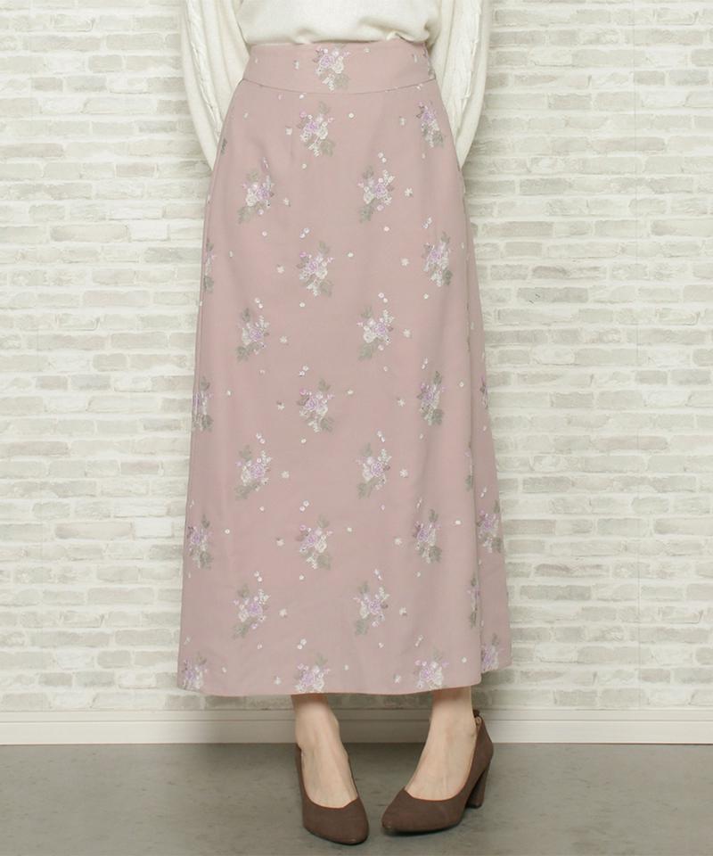 ブーケカラー刺繍ナロースカート