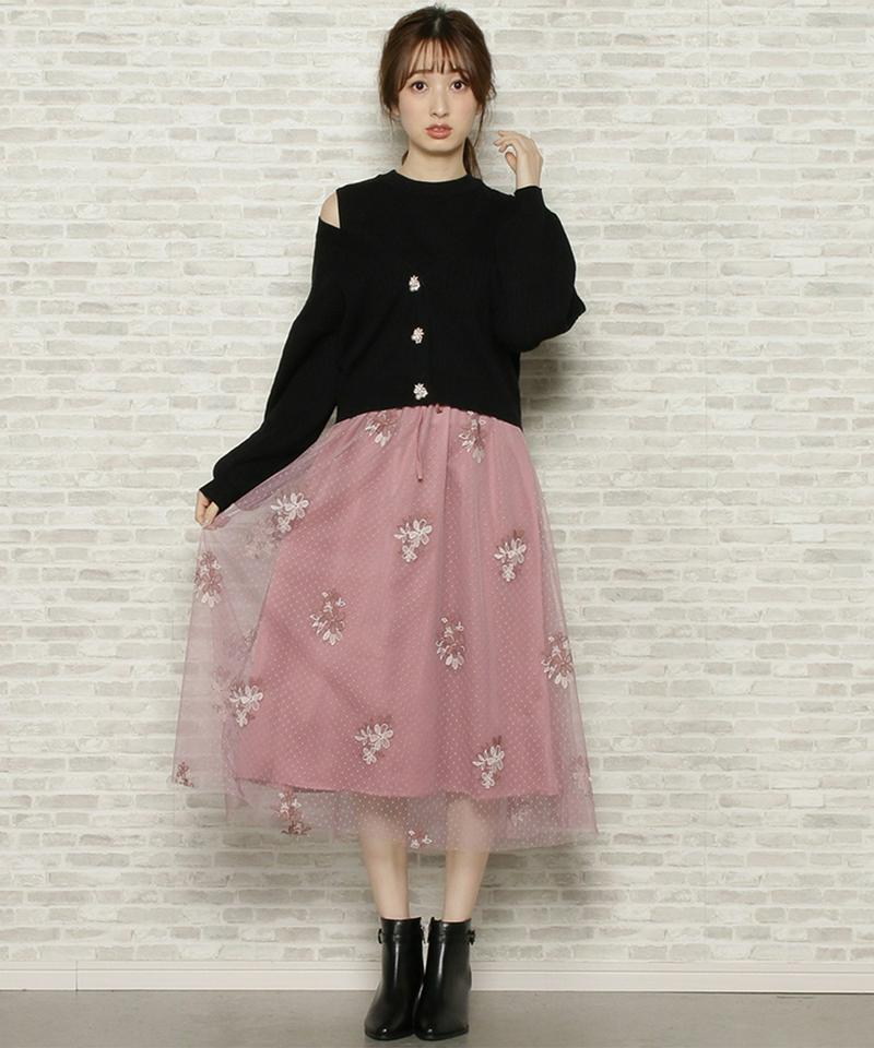 ドットチュール刺繍スカート
