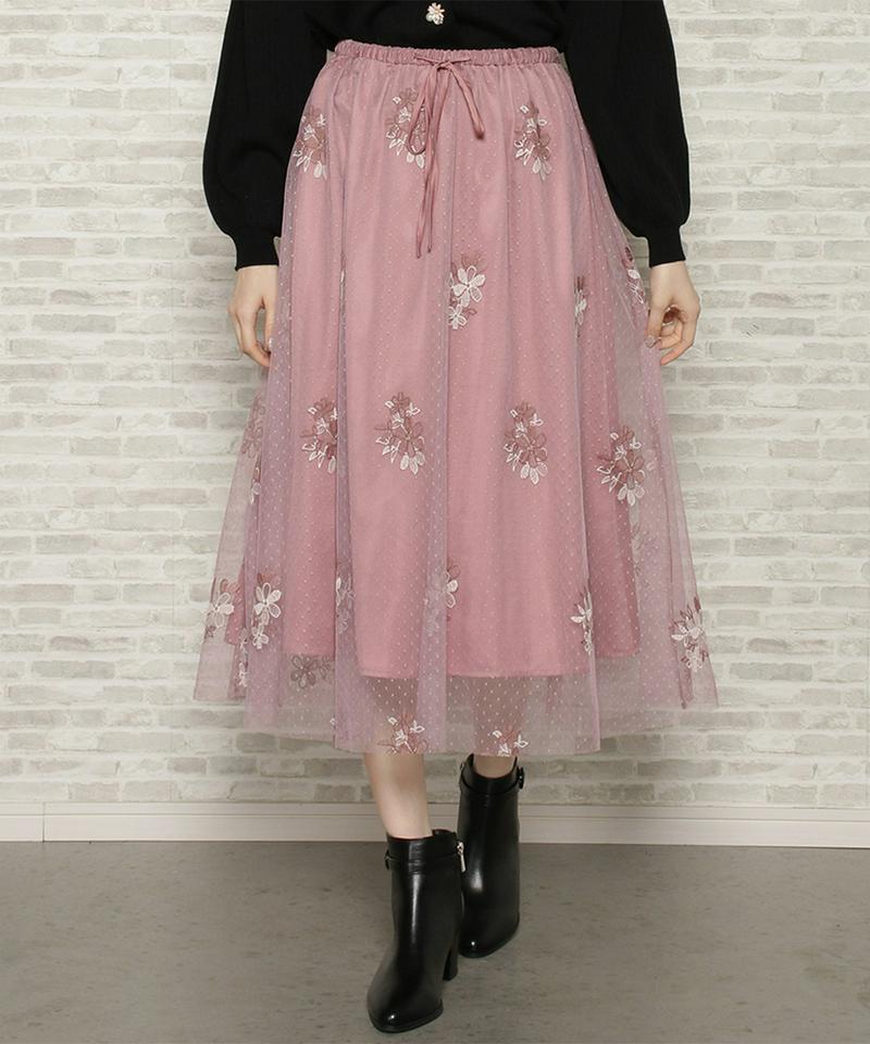ドットチュール刺繍スカート