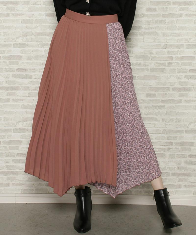 小花パッチワークイレヘムプリーツスカート