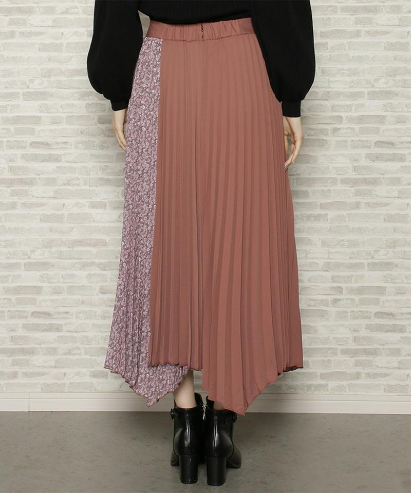 小花パッチワークイレヘムプリーツスカート