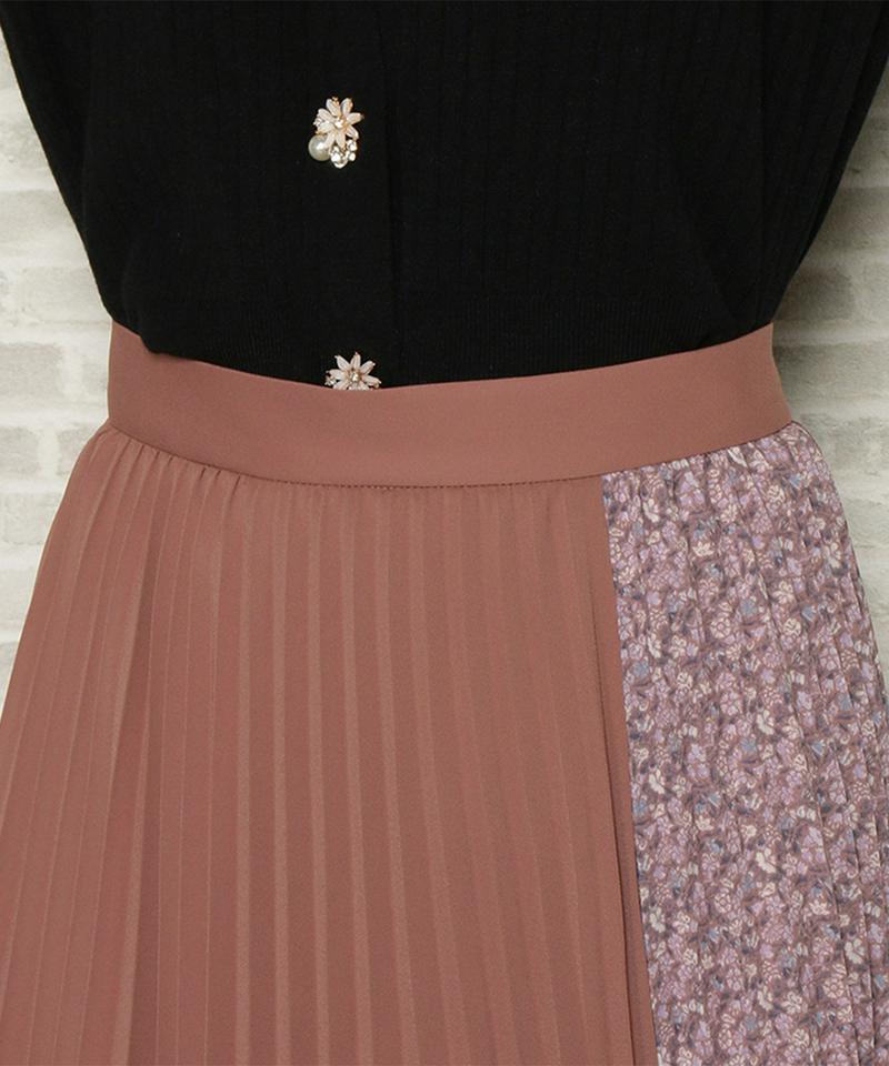 小花パッチワークイレヘムプリーツスカート