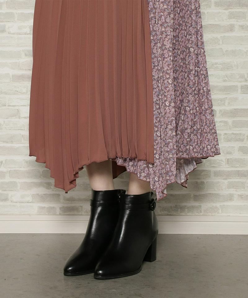 小花パッチワークイレヘムプリーツスカート