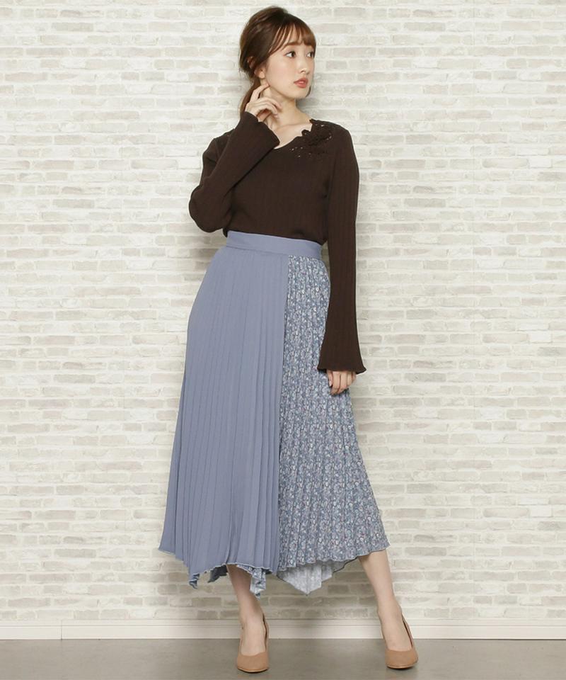 小花パッチワークイレヘムプリーツスカート
