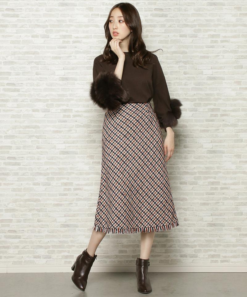 チェックナローフリンジスカート