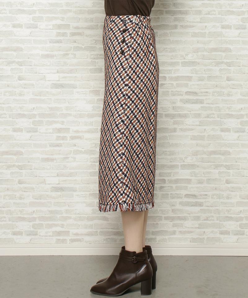 チェックナローフリンジスカート