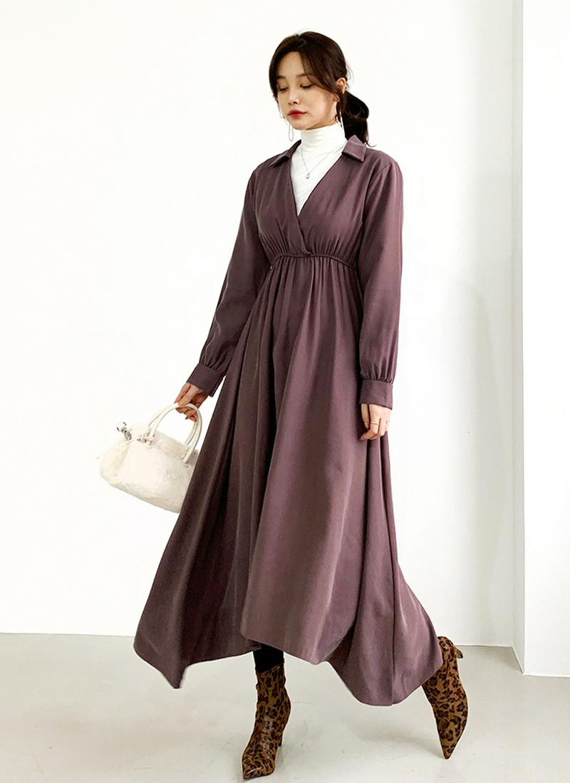 カラーVネックワンピース・全2色