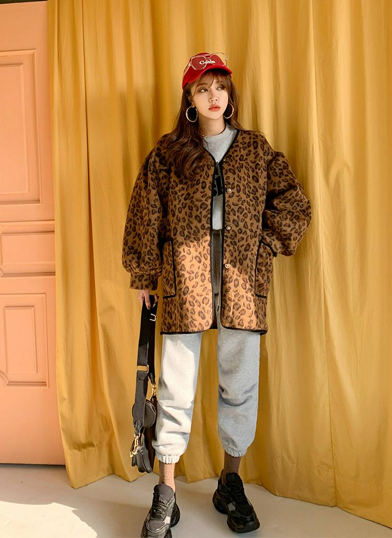 レオパードノーカラージャケット