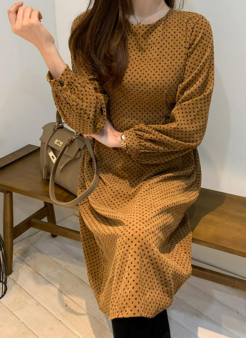 ハート柄コーデュロイワンピース