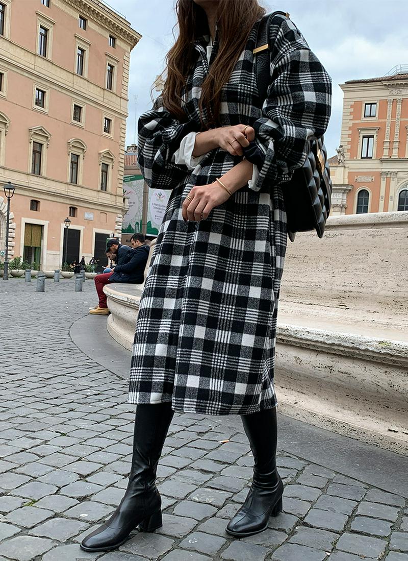 両起毛チェックロングシャツ