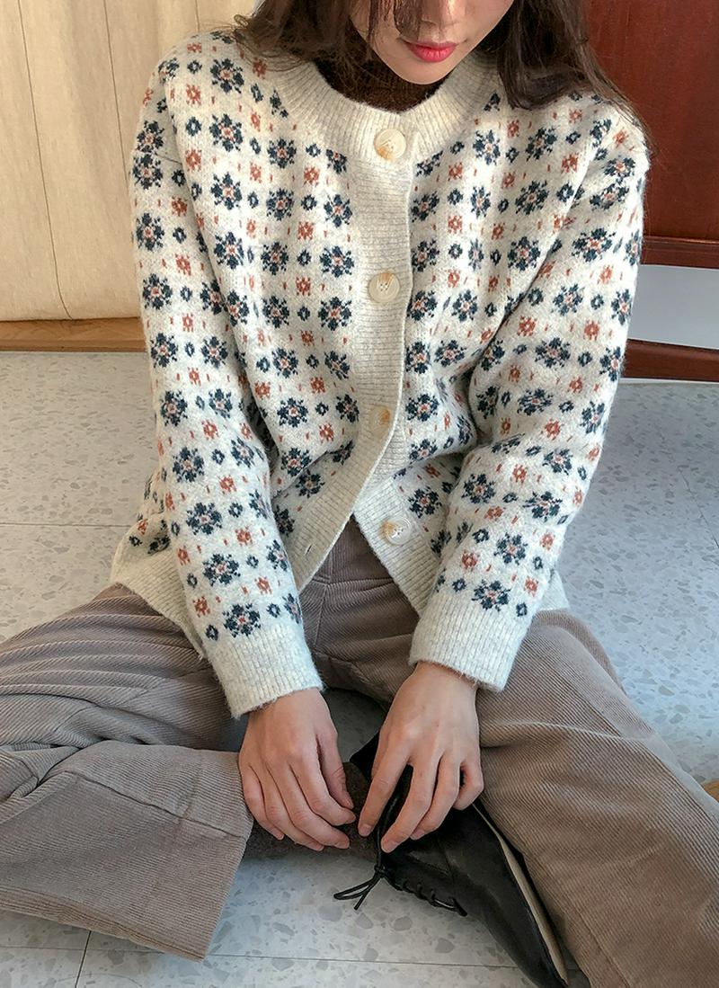ウールブレンドパターンニットカーディガン
