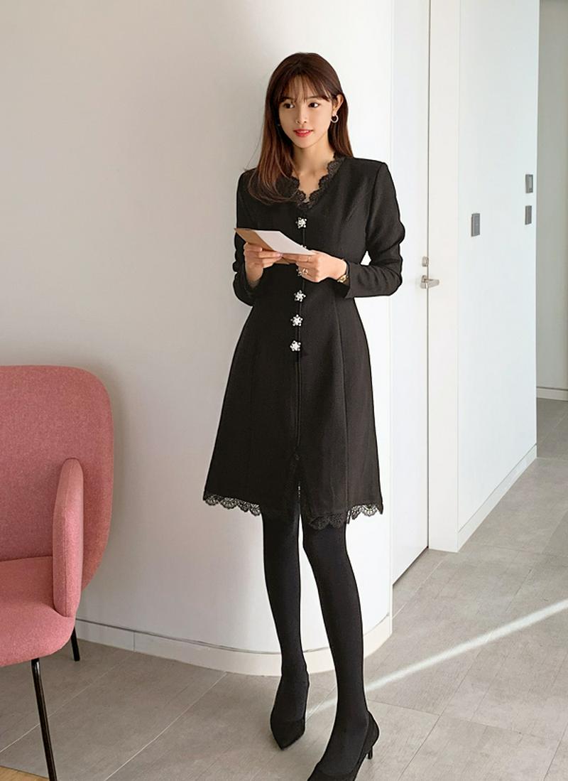 レースフラワーポイント裏起毛ワンピース