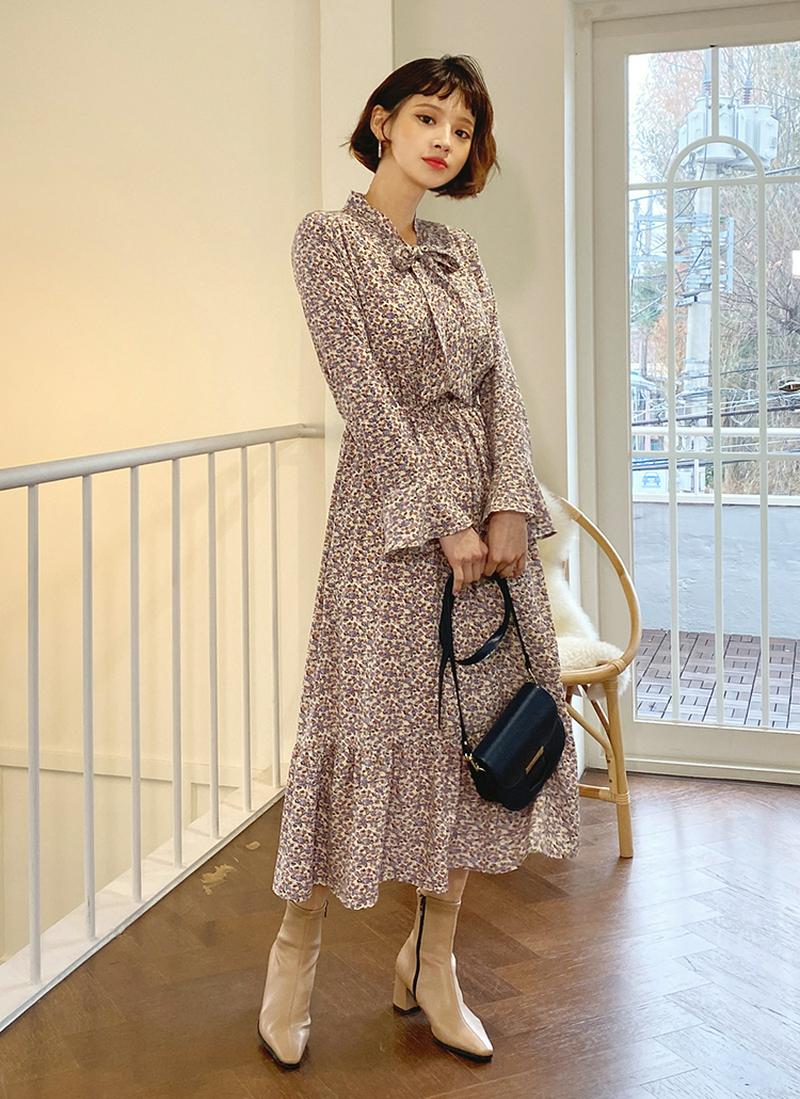 リボン小花柄ワンピース・全2色