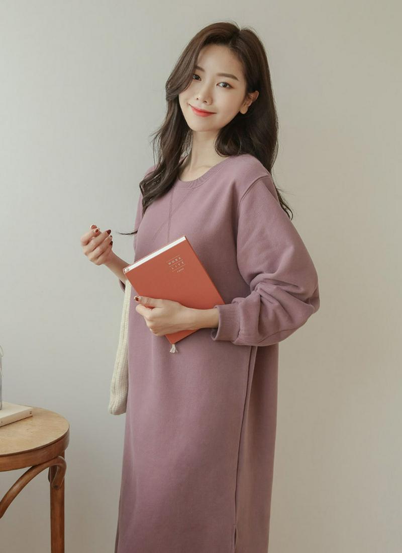 裏起毛コットンスリットワンピース