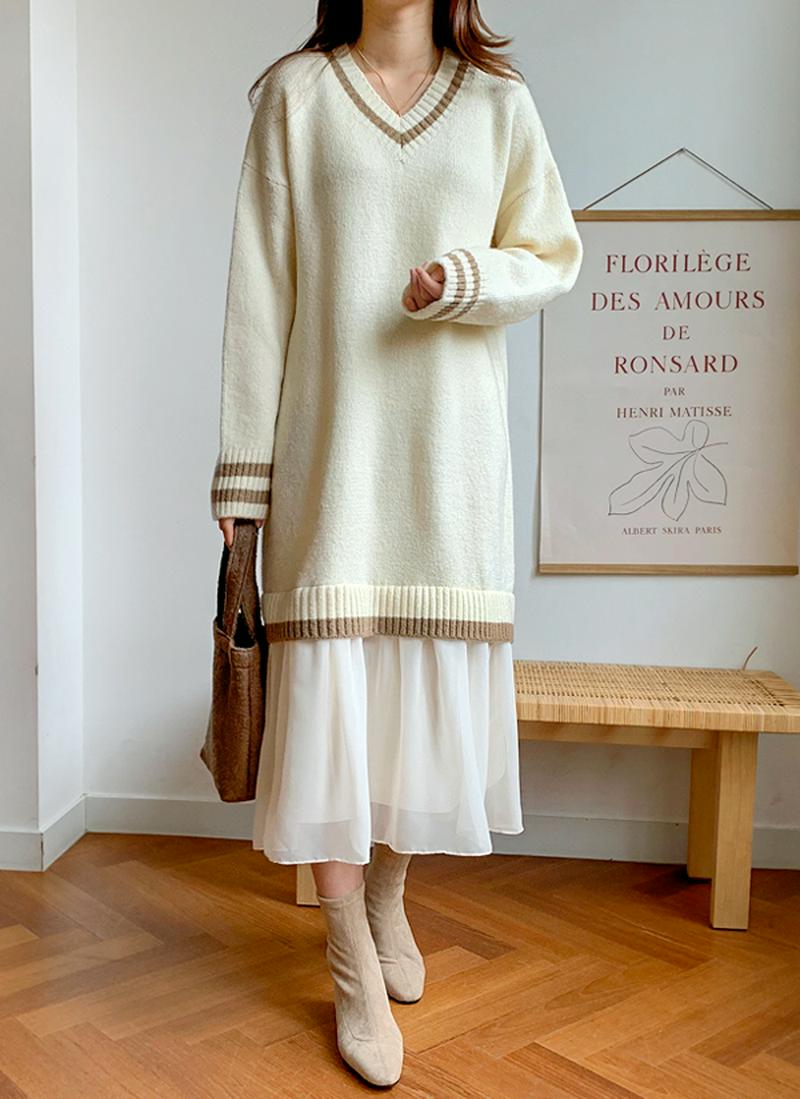 チルデンニットシフォンワンピース