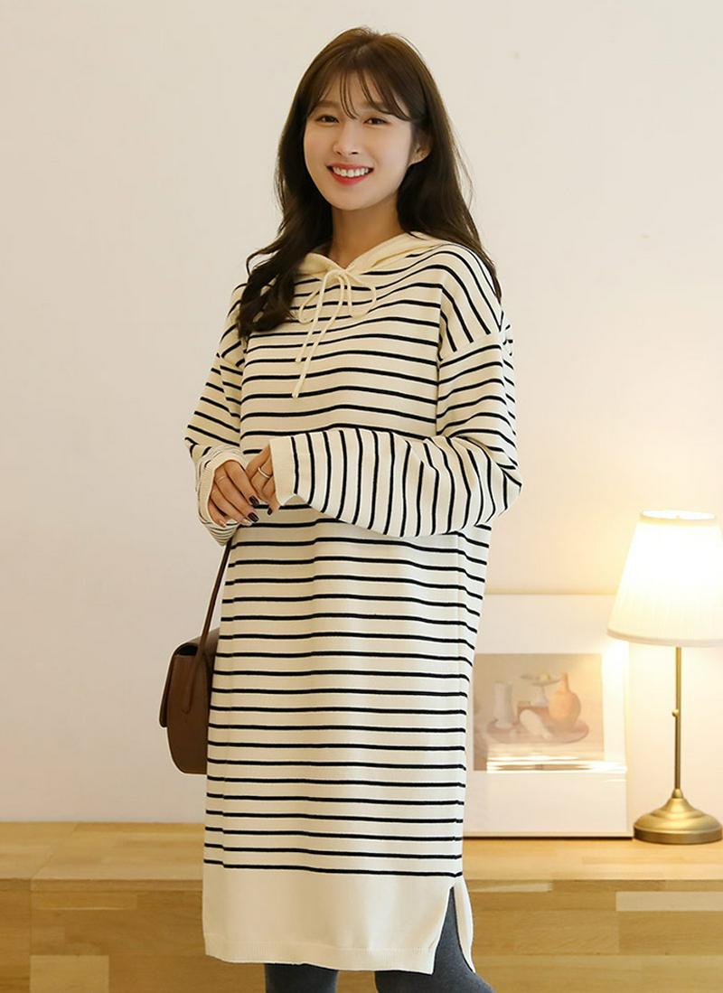 ボーダーニットフーデットワンピース
