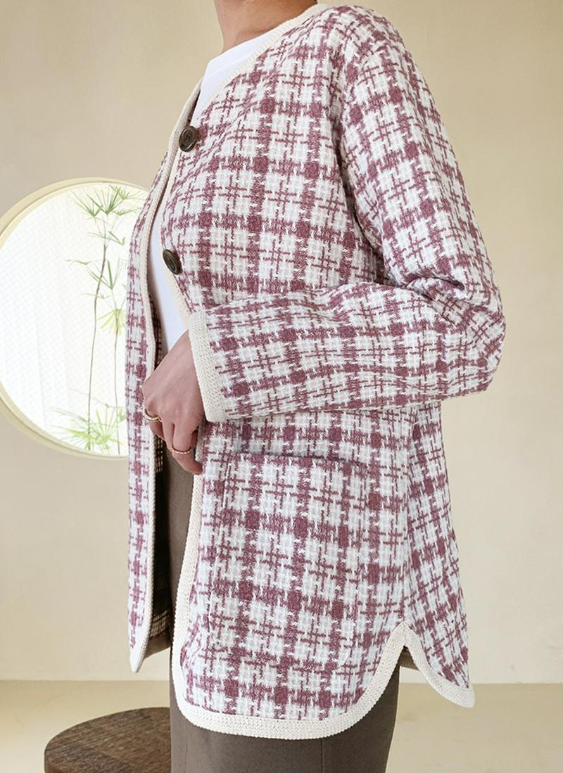 ノーカラーチェックジャケット・全2色