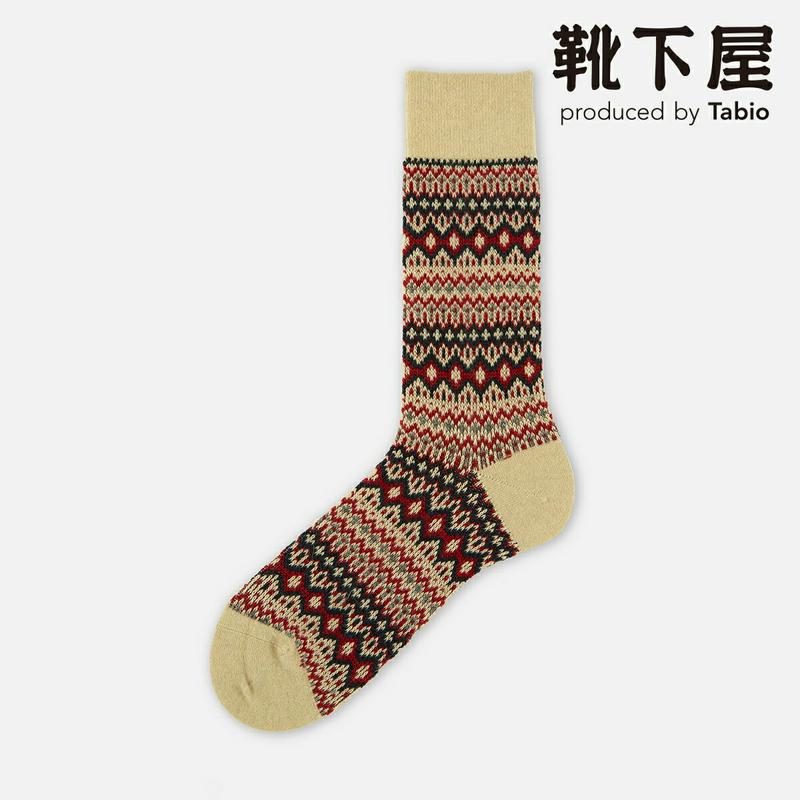 【あす楽】【Tabio MEN】 メンズ　WOOL フェアアイル柄 ソックス / 靴下屋 靴下 タビオ くつ下 クルー ウール 毛混 冬 ジャカード 日本製 2212mka
