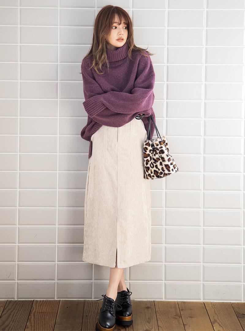 コーデュロイフロントスリットロングスカート