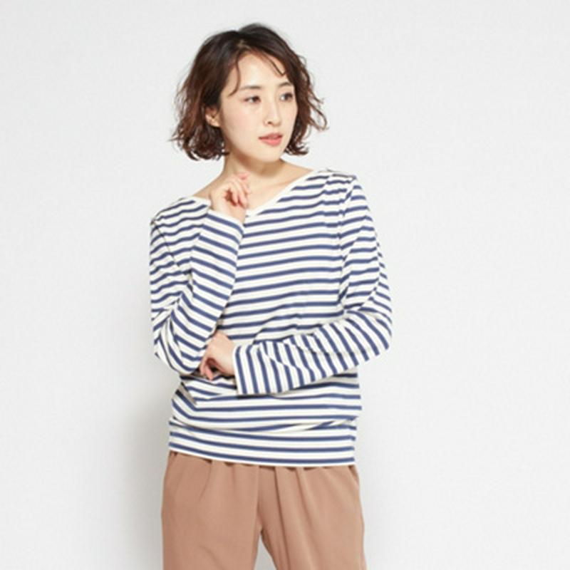【究極】の肌触り　カシミヤタッチVネックボーダーTシャツ