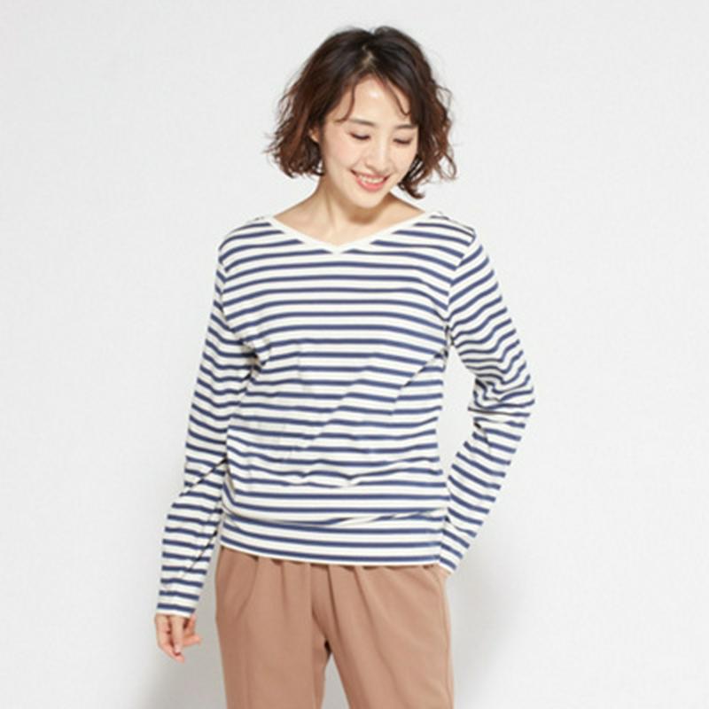 【究極】の肌触り　カシミヤタッチVネックボーダーTシャツ