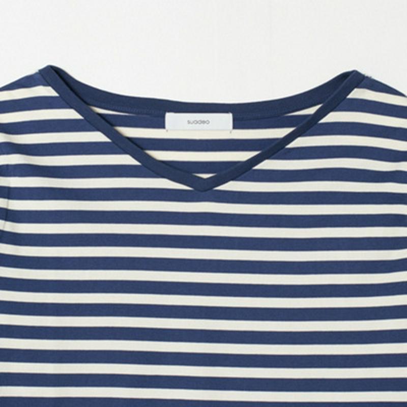 【究極】の肌触り　カシミヤタッチVネックボーダーTシャツ