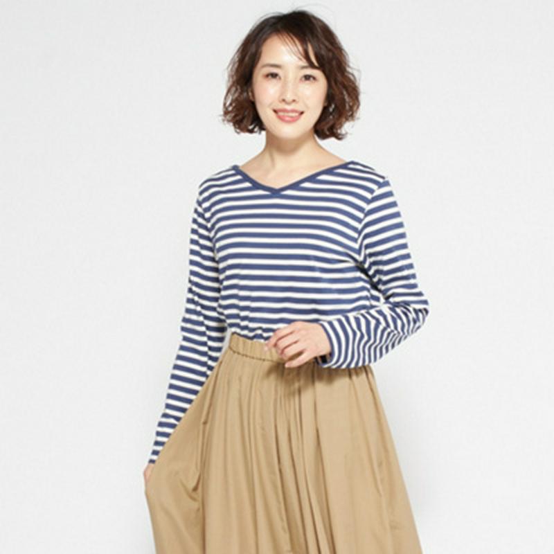【究極】の肌触り　カシミヤタッチVネックボーダーTシャツ