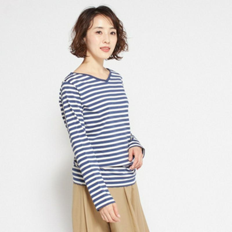 【究極】の肌触り　カシミヤタッチVネックボーダーTシャツ