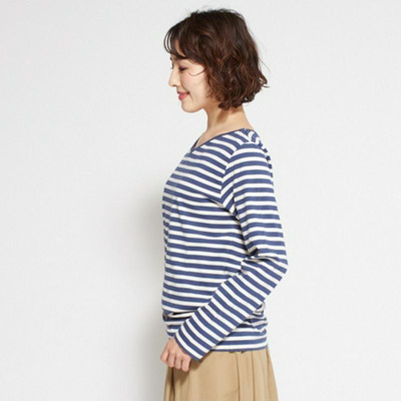 【究極】の肌触り　カシミヤタッチVネックボーダーTシャツ