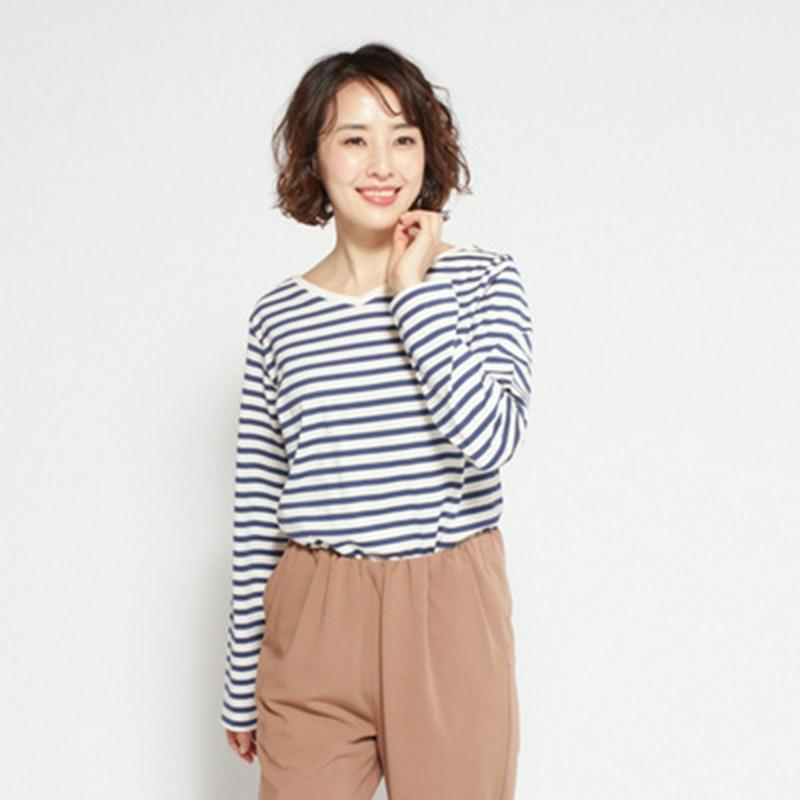 【究極】の肌触り　カシミヤタッチVネックボーダーTシャツ