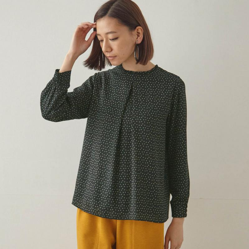 【ＳＴＹＬＥ　ＳＮＡＰ掲載】カットソー裏地付きフリル衿ブラウス【Ｓ～３Ｌ】