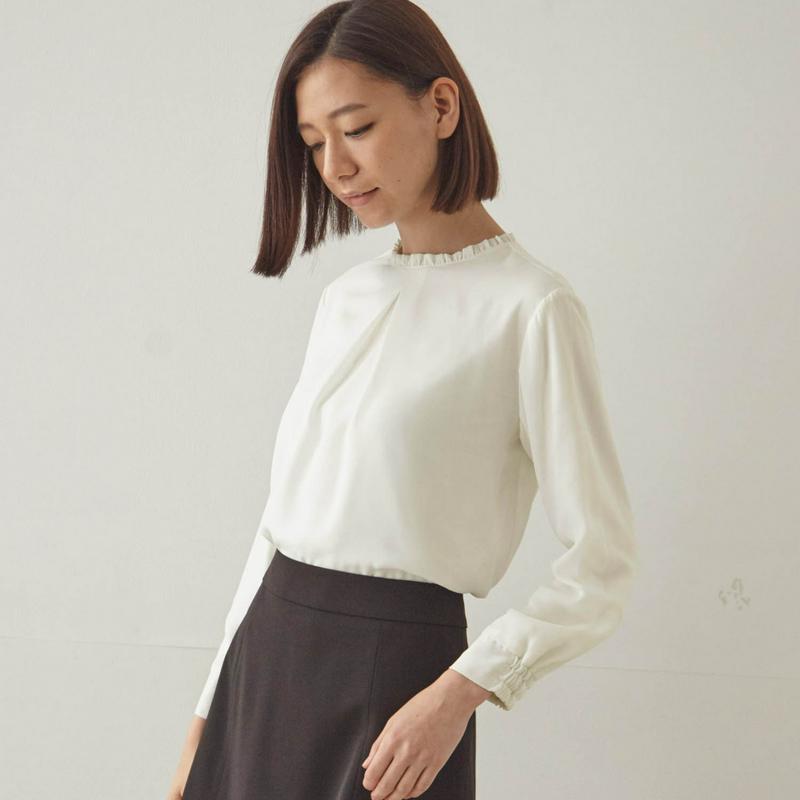 【ＳＴＹＬＥ　ＳＮＡＰ掲載】カットソー裏地付きフリル衿ブラウス【Ｓ～３Ｌ】