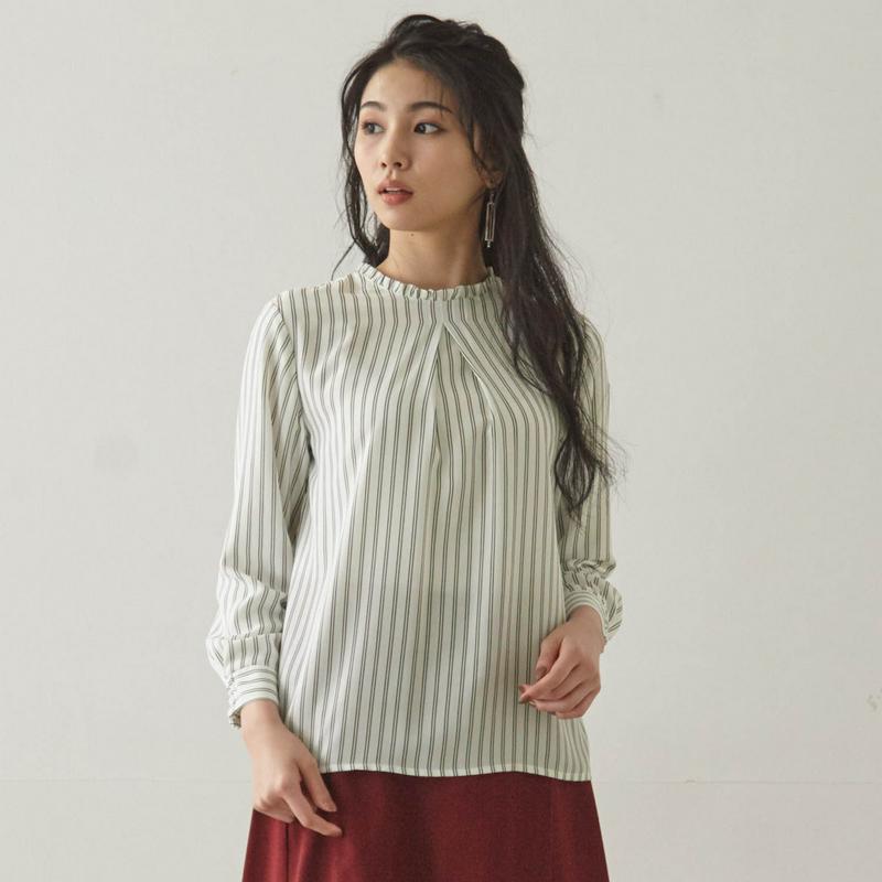 【ＳＴＹＬＥ　ＳＮＡＰ掲載】カットソー裏地付きフリル衿ブラウス【Ｓ～３Ｌ】