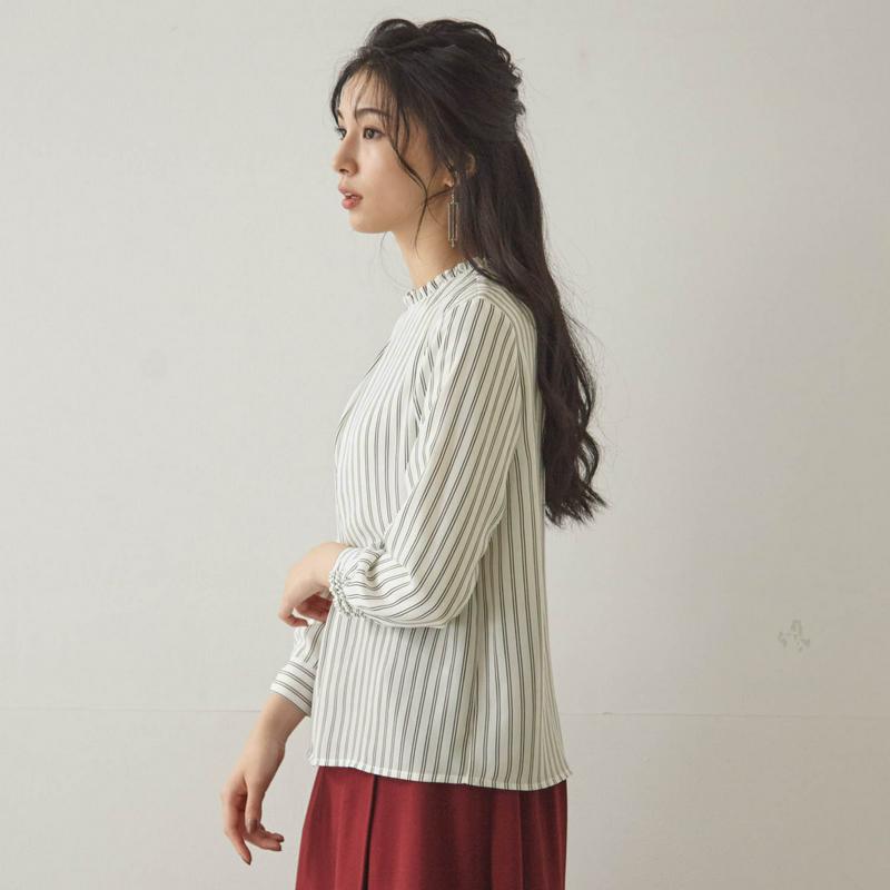 【ＳＴＹＬＥ　ＳＮＡＰ掲載】カットソー裏地付きフリル衿ブラウス【Ｓ～３Ｌ】