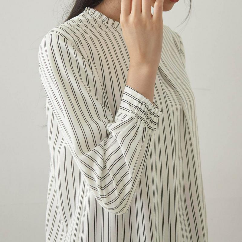 【ＳＴＹＬＥ　ＳＮＡＰ掲載】カットソー裏地付きフリル衿ブラウス【Ｓ～３Ｌ】