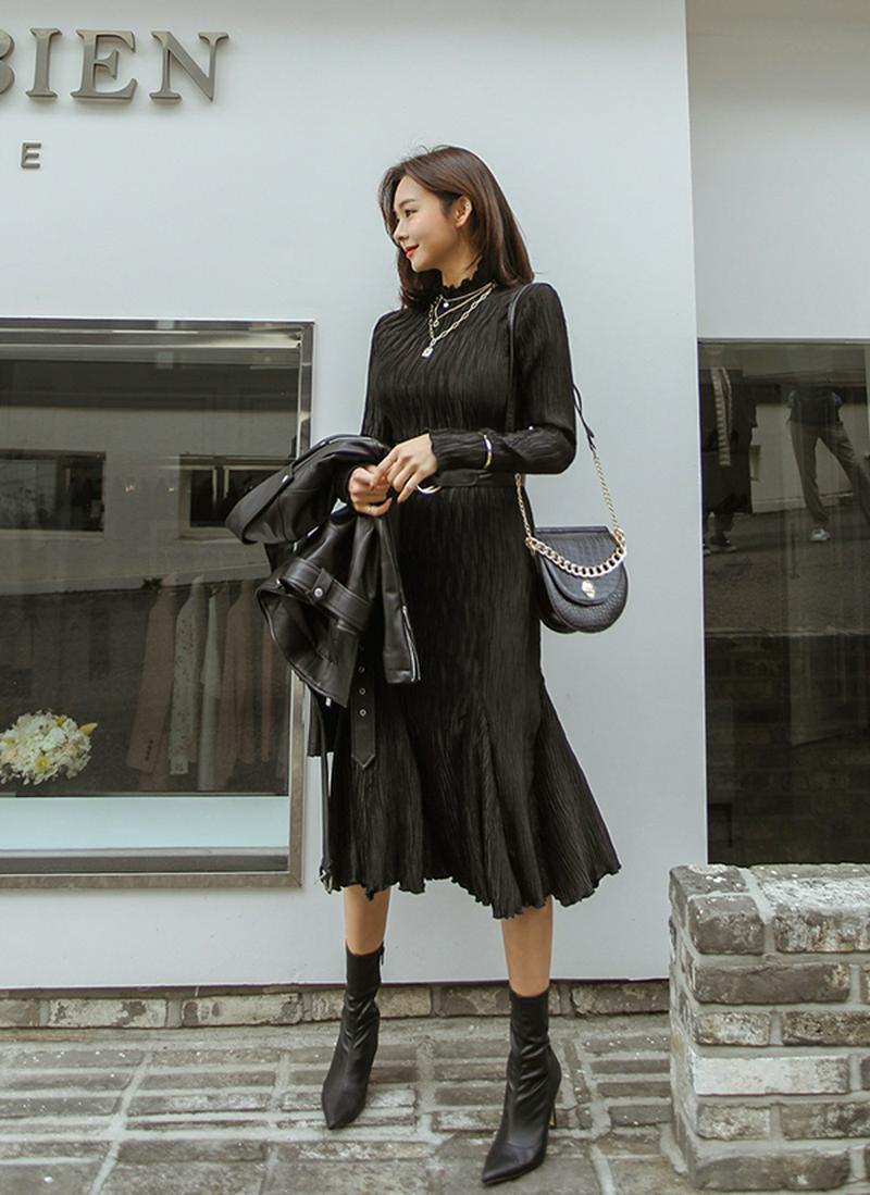 ハーフネックリンクルワンピース